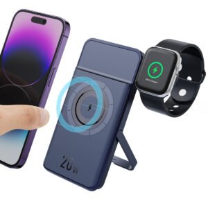 The iPhone and Watch can be charged perfectly using the 2-in-1 magnetic power bank wireless charger.